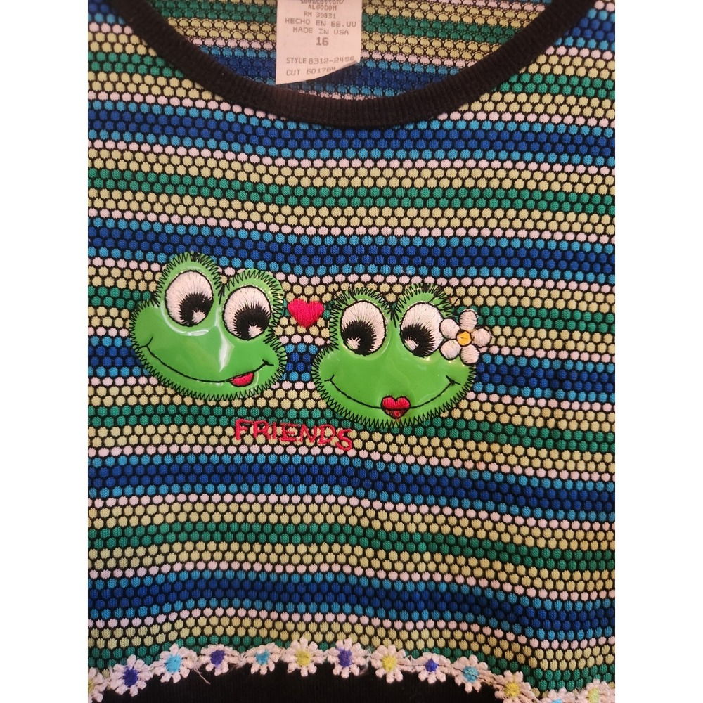 Y2k Y.O.U. Babes Short Sleeve Dress Size 16/ Women's Small 90s Frog Black Blue - Picture 3 of 7